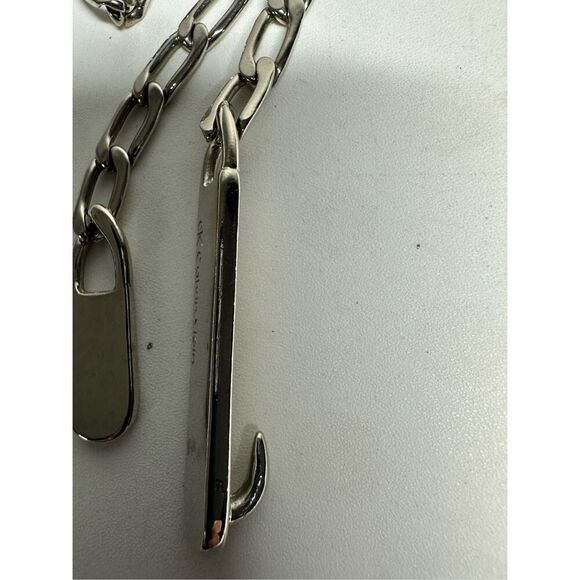 Vintage Calvin Klein Silver Tone Geometric Chain Belt One size Logo 33” *Notes - Picture 7 of 8